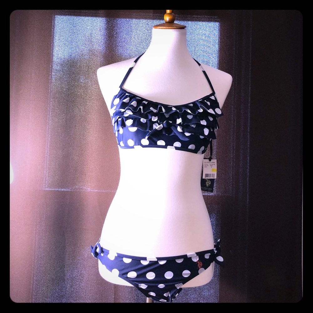 Navy blue with white polka dot bikini NWT